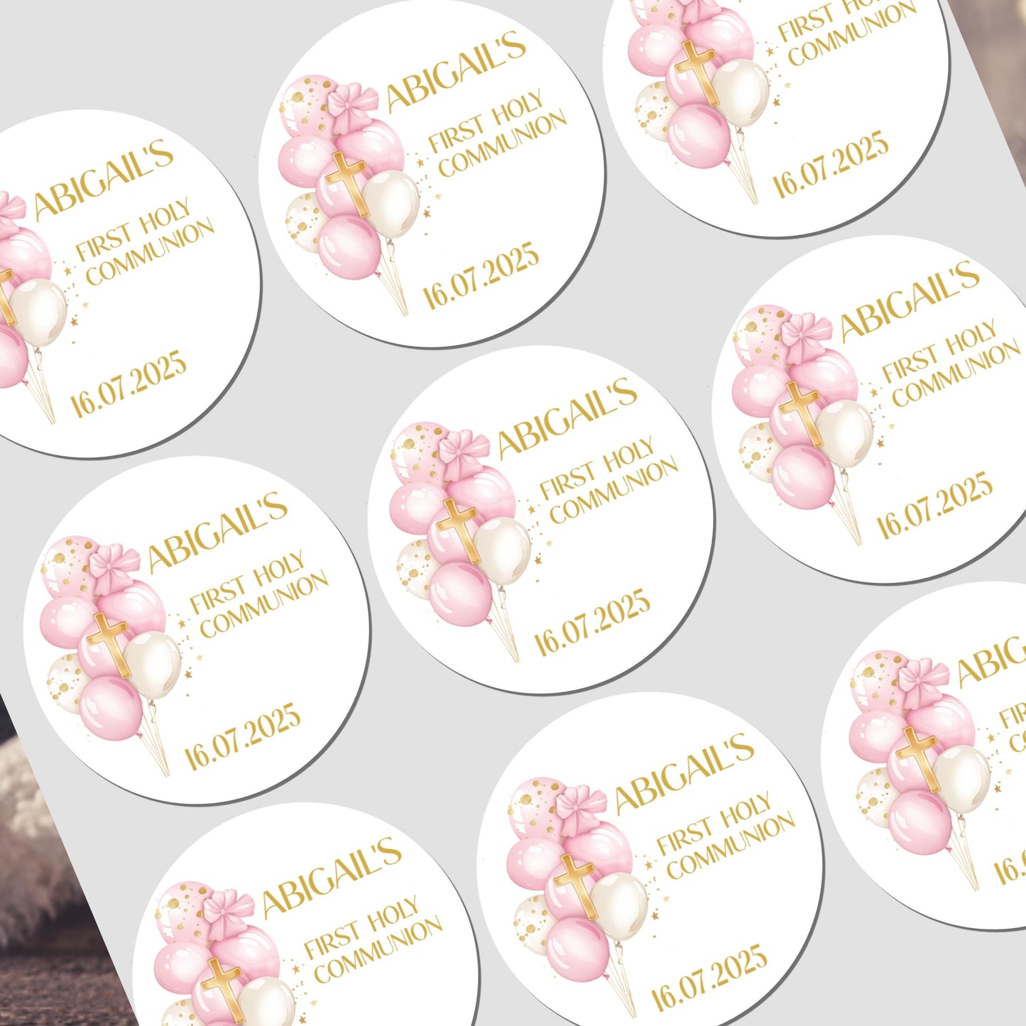 Personalised First Holy Communion Stickers, Party Bag Stickers, Sweet Cone Bags