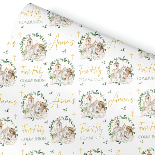 First Holy Communion Wrapping Paper – Personalised with Name & Date