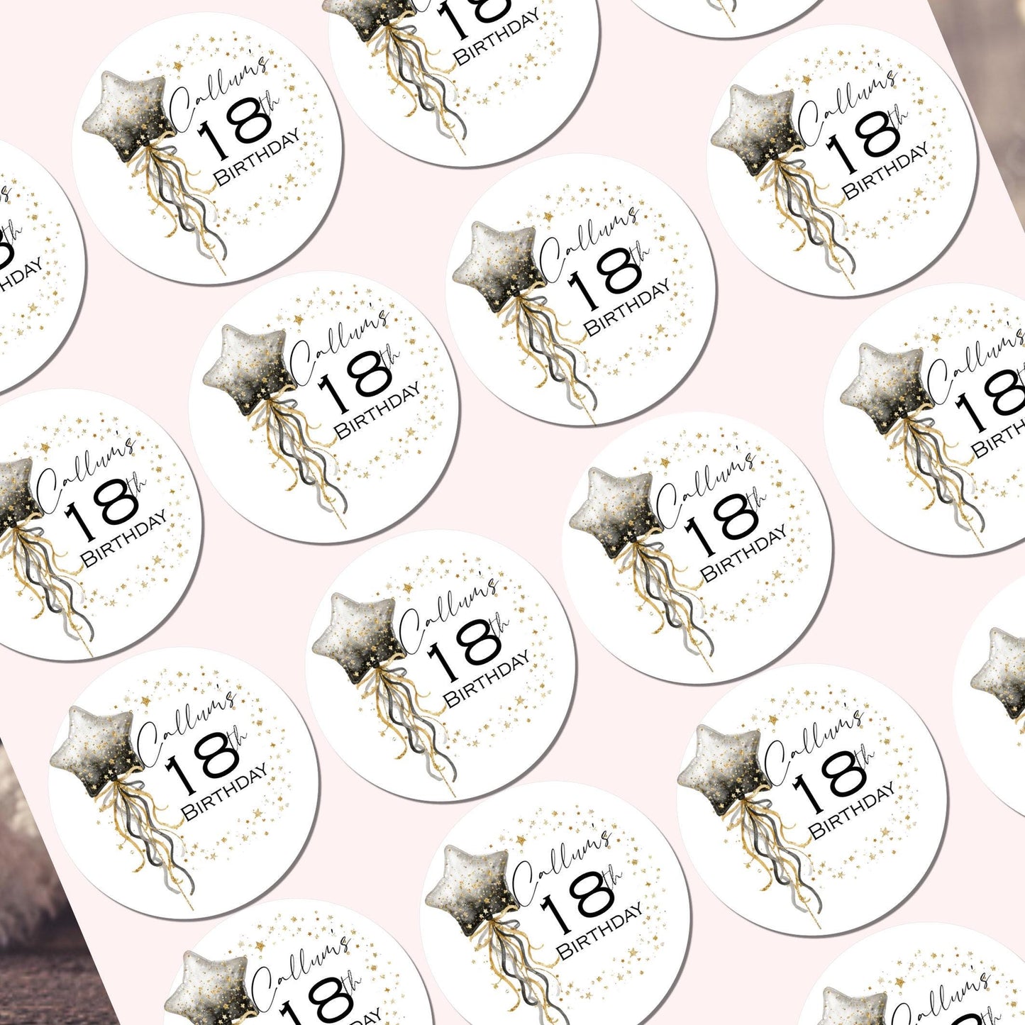 Personalised Birthday Stickers for Favours Party Bags Celebration labels Cake Seals 16th 18th 21st Any Age