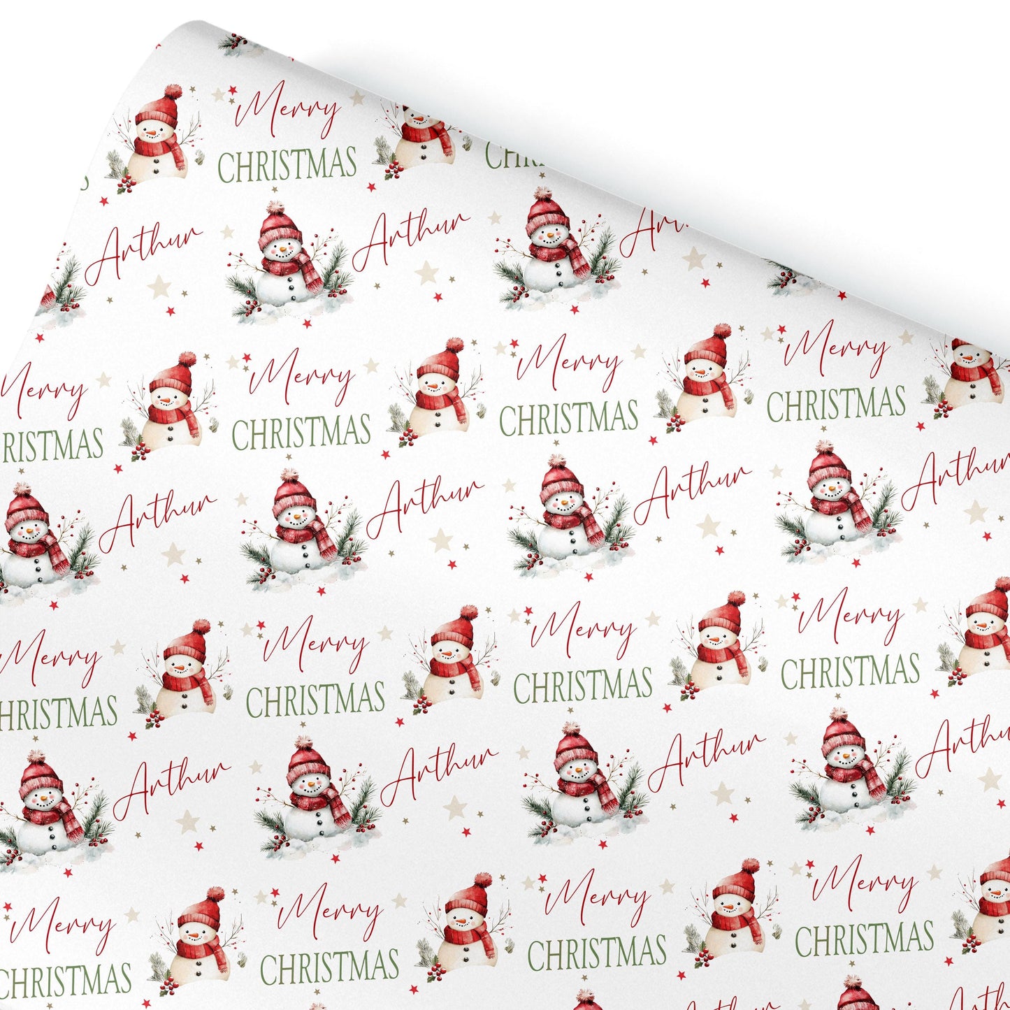 Christmas Snowman Gift Wrapping Paper, Personalised Girls or Boys Paper, Gift Wrap for Her For Him