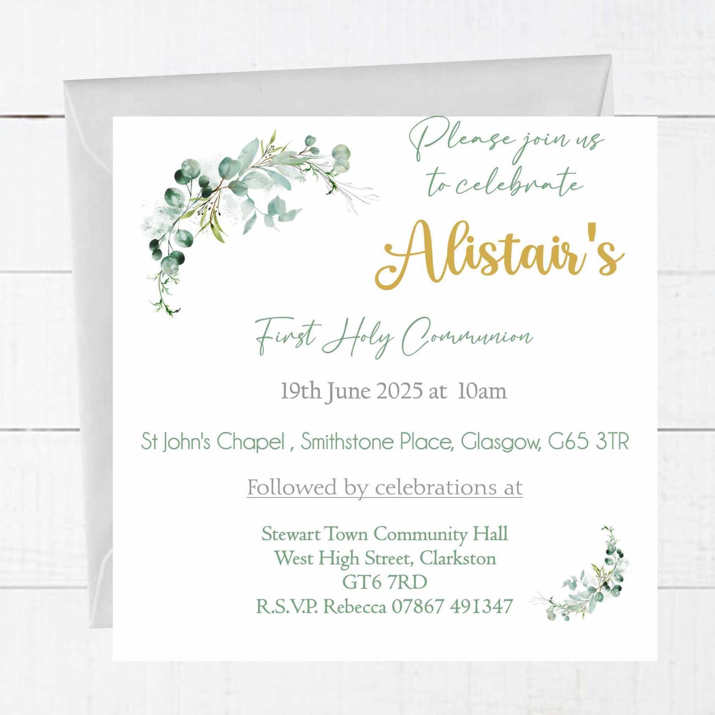 10 Printed Personalised First Holy Communion Invitations, Baptism or Confirmation Party