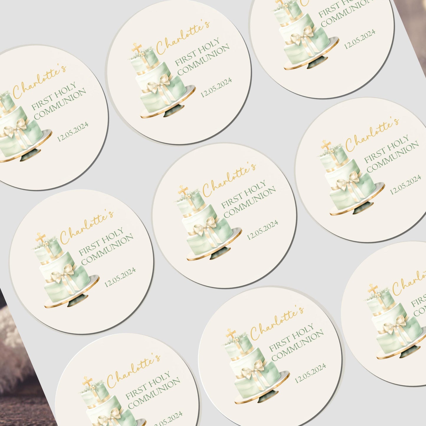 Personalised First Holy Communion Stickers, Party Bag Stickers, Sweet Cone Bags, Christening, Baptism Party Favours