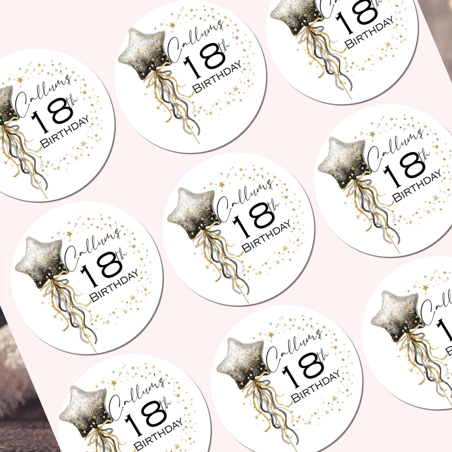 Personalised Birthday Stickers for Favours Party Bags Celebration labels Cake Seals 16th 18th 21st Any Age