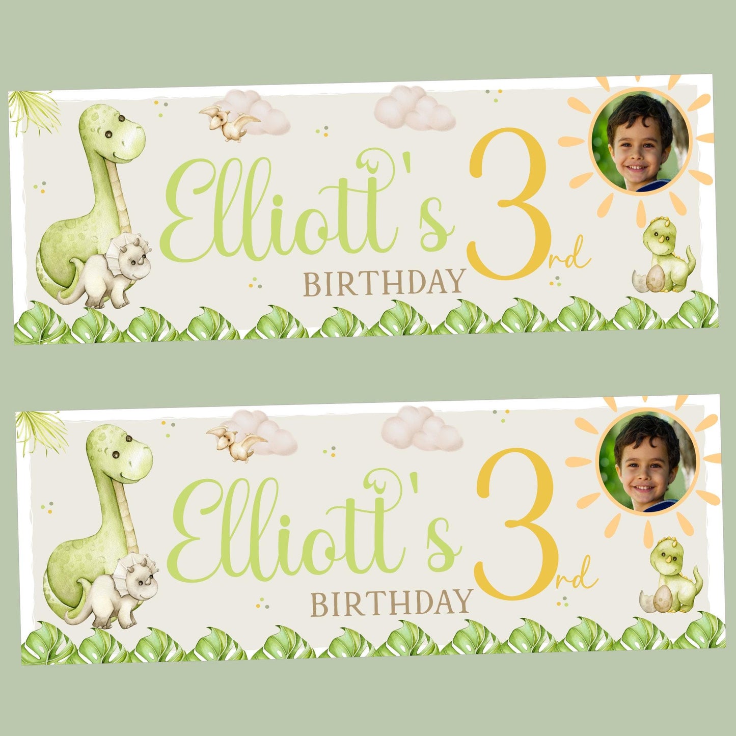 Personalised Happy Birthday Party Banner, Party Decor, Add Name Age, Dinosaurs