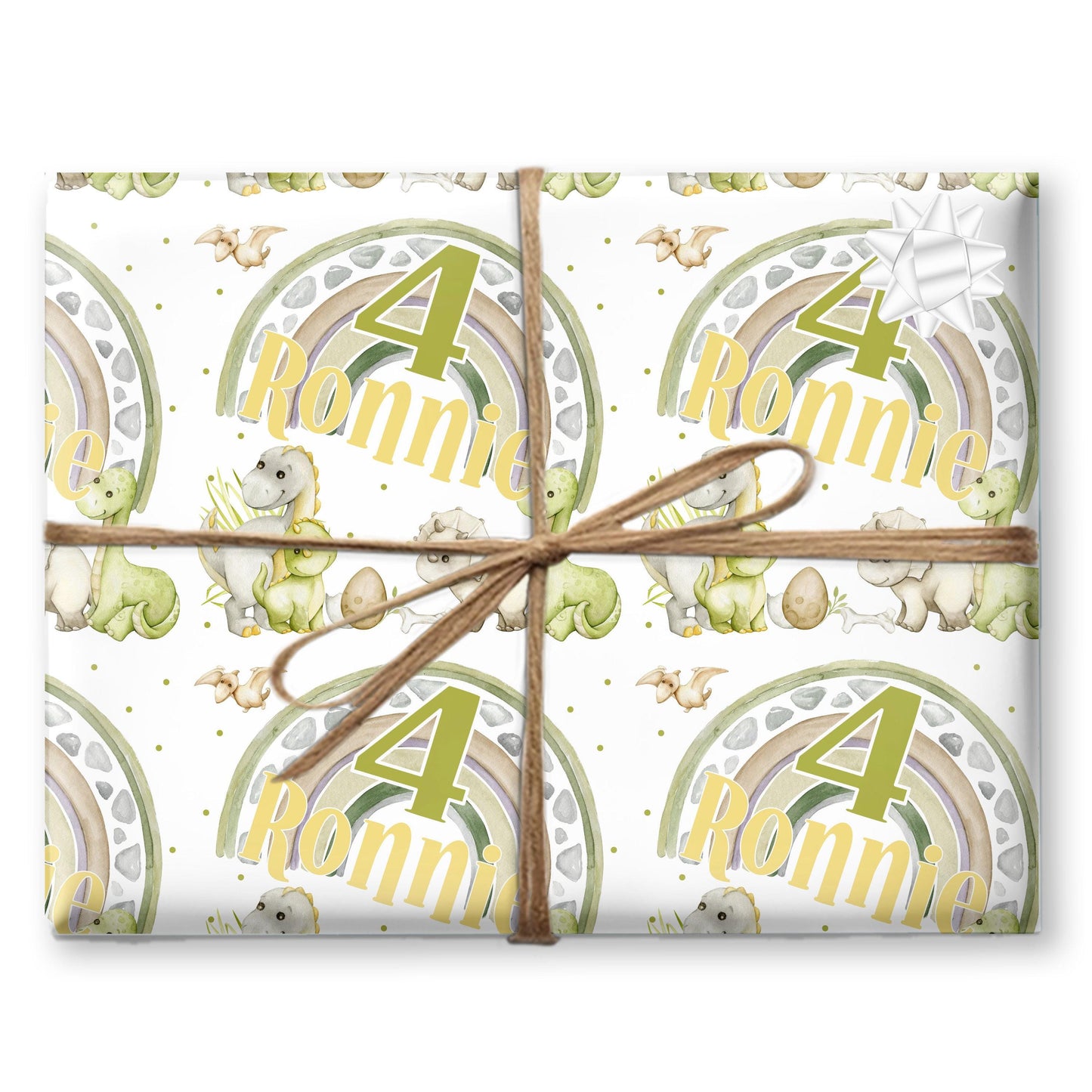 Personalised Kids Dinosaur Gift Wrapping Paper – Custom Name & Cute Children Design for Dino Lovers