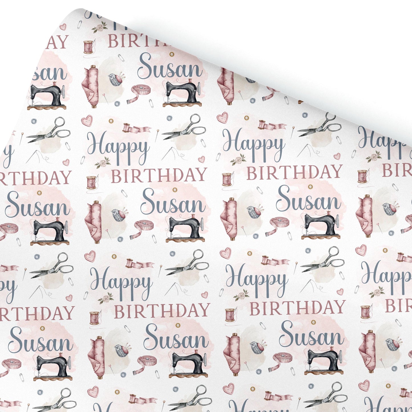 Personalised Sewing Gift Wrapping Paper for Grandma Mum Custom Name & Cute Needle Thread Design