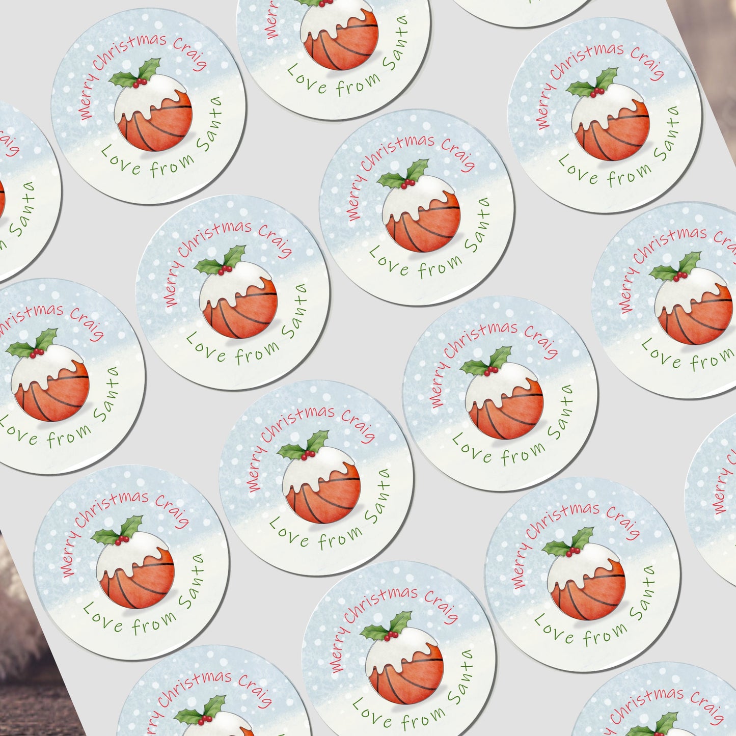 Personalised Christmas Basket ball sticker, Gift Tags, Gift Wrap Present Stickers