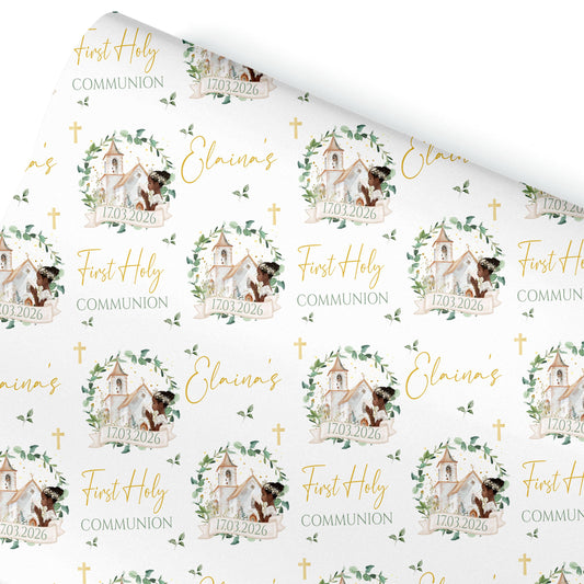 First Holy Communion Wrapping Paper – Personalised with Name & Date