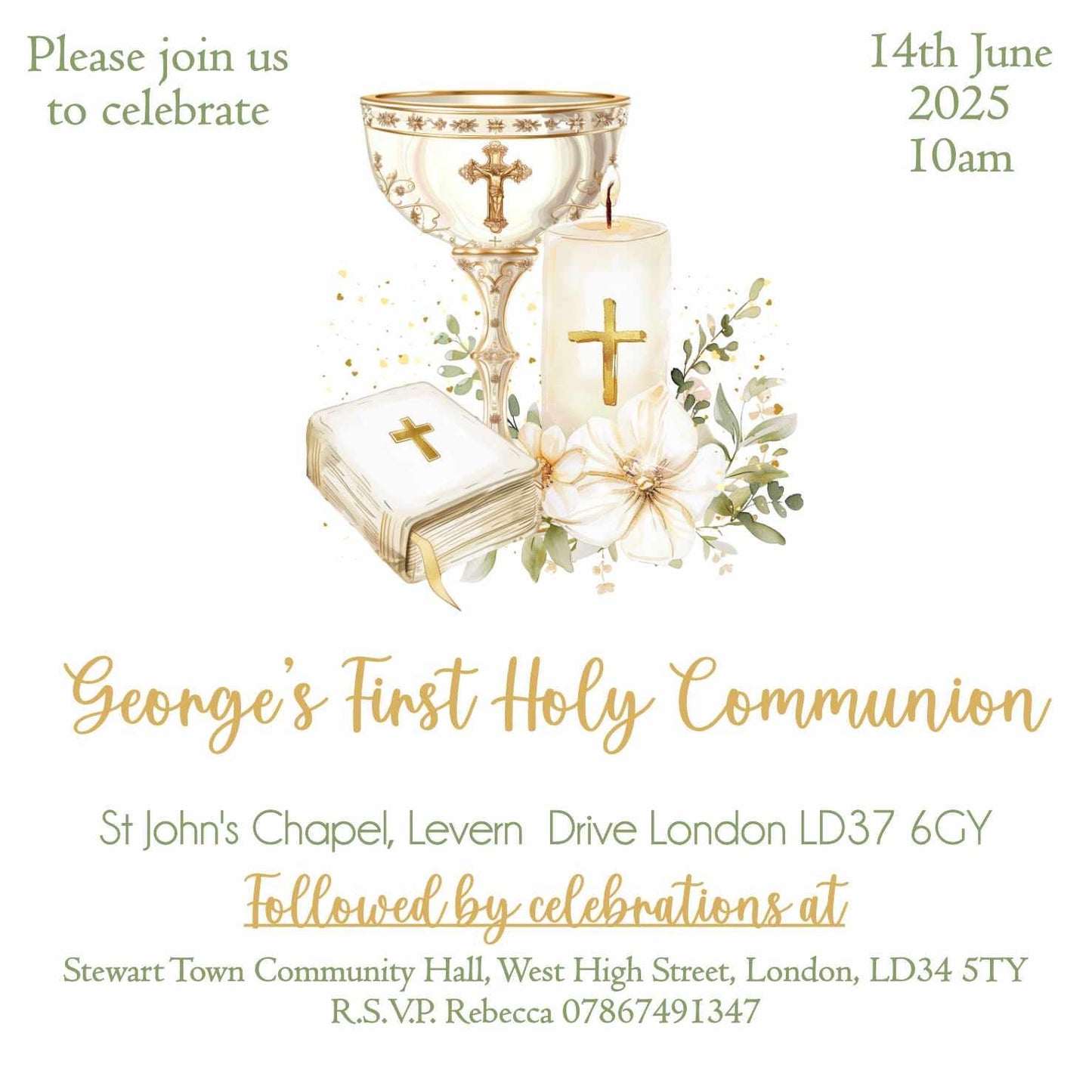 10 Printed Personalised First Holy Communion Invitations, Baptism or Confirmation Party
