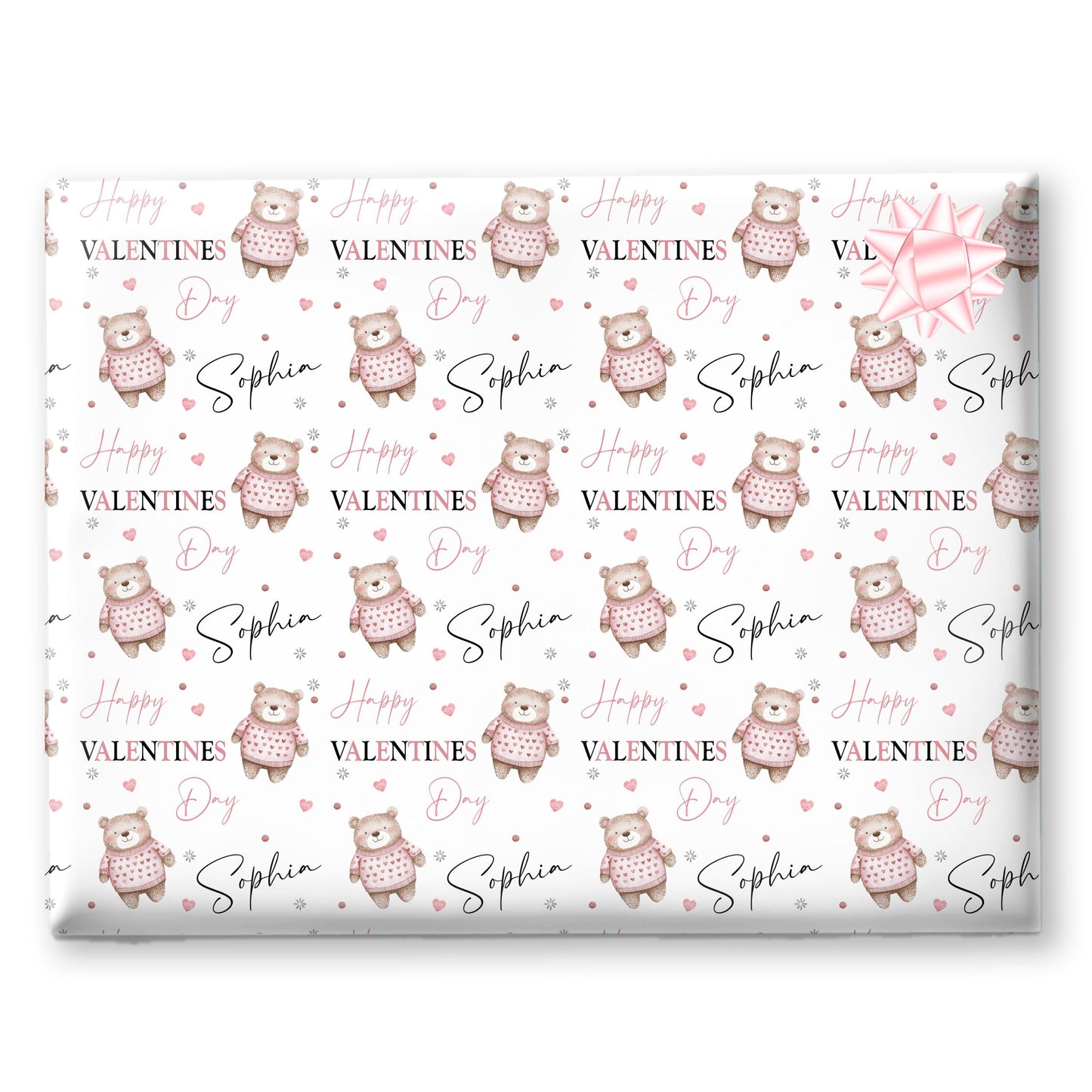 Personalised Valentines Wrapping Paper, Custom Gift Wrap for Kids, Birthday paper, Teddy bear gift wrap. Woodland animal wrapping paper