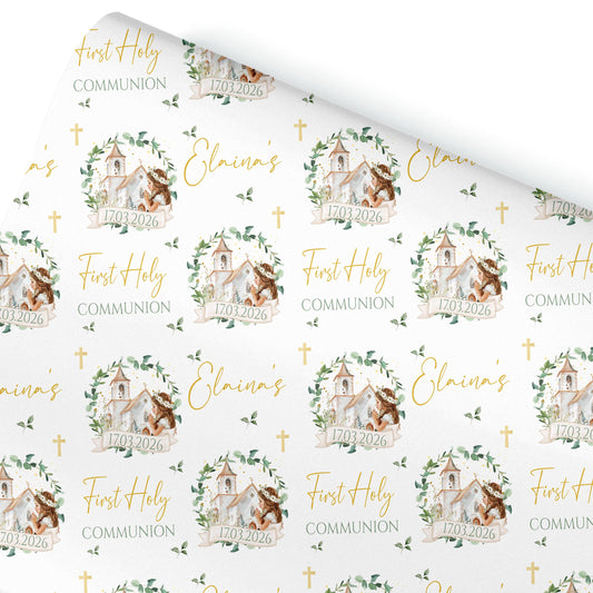 First Holy Communion Wrapping Paper – Personalised with Name & Date