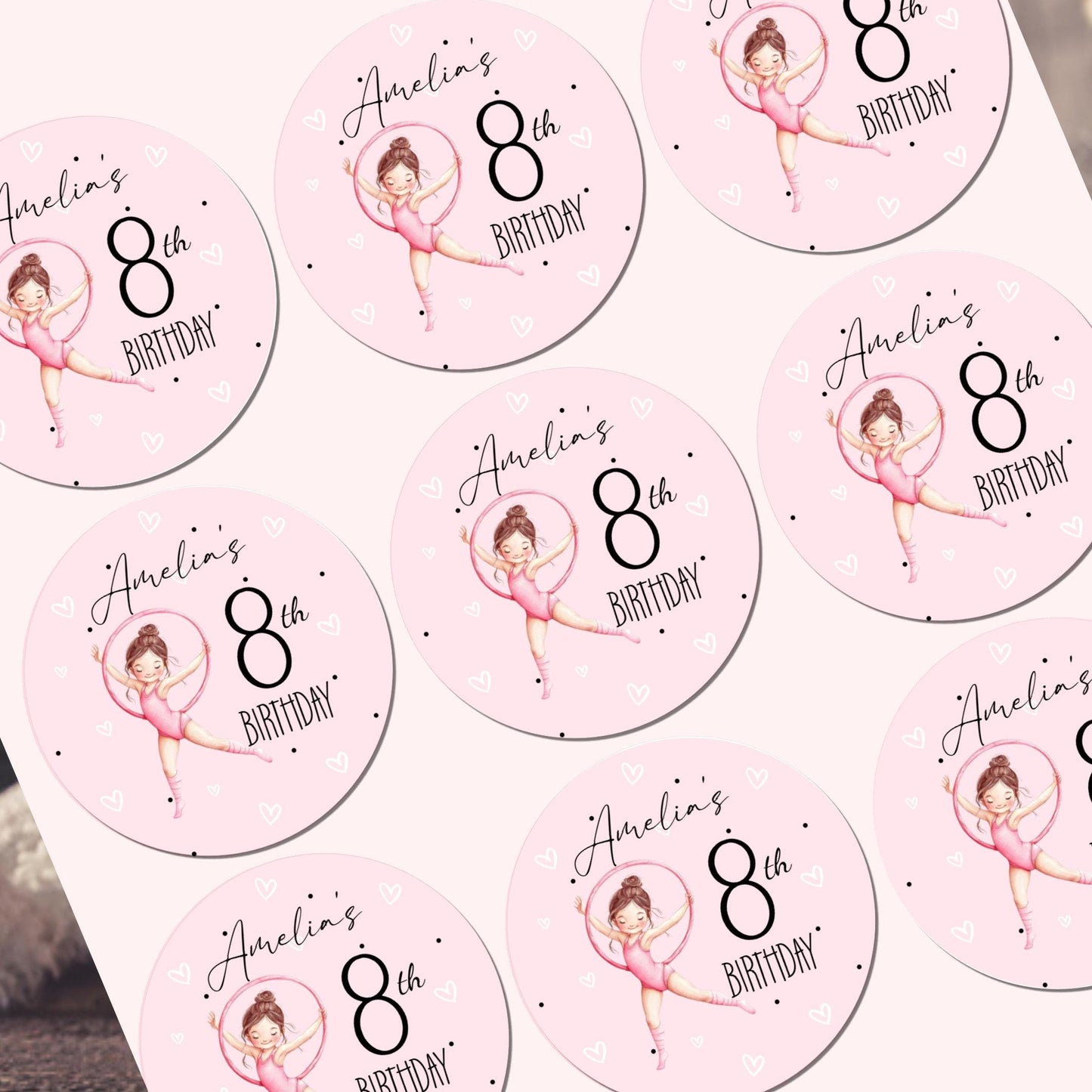 Personalised Birthday Party Stickers Gymnastic girl Dancer Party Favours Party Bags girls party