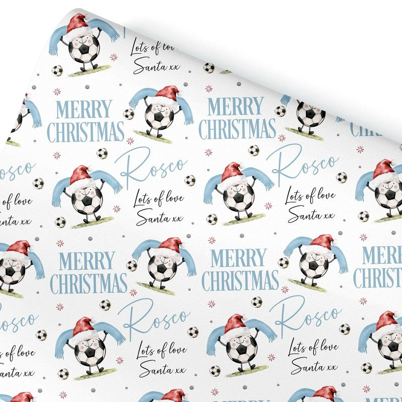 Football Christmas Wrapping Paper, Personalised Xmas Gift Wrap for Football Fans