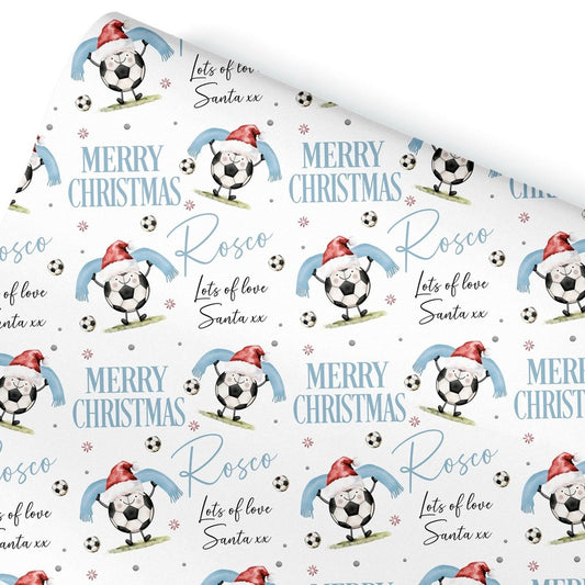 Football Christmas Wrapping Paper, Personalised Xmas Gift Wrap for Football Fans