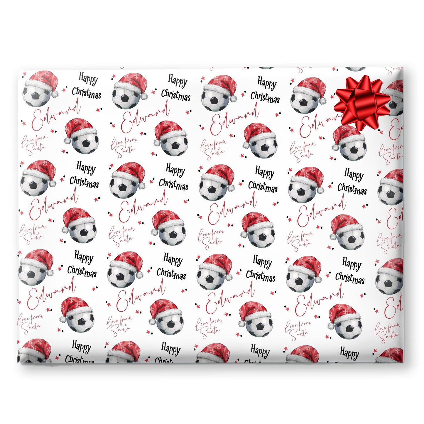 Personalised Christmas Gift Wrap – Children’s Football Santa Hat Design- Kids Football gift ideas