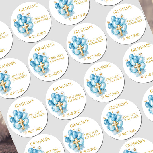 Personalised First Holy Communion Stickers, Party Bag Stickers, Sweet Cone Bags