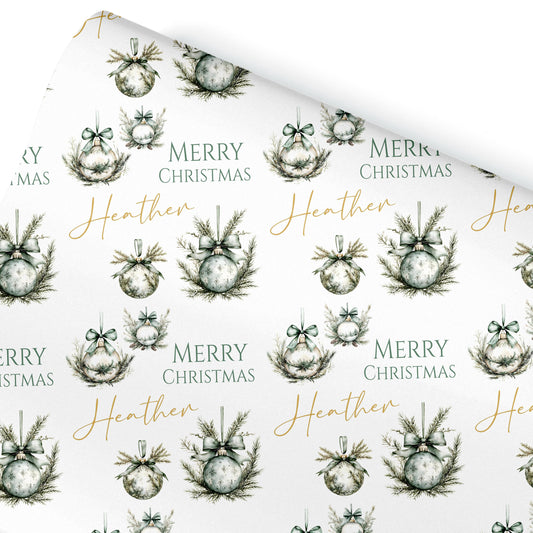 Personalised Wrapping Paper, Christmas Baubles, For Her | Personalised Christmas Gift Wrap| Personalised Gift Wrap | Wife ,Gran. Mum