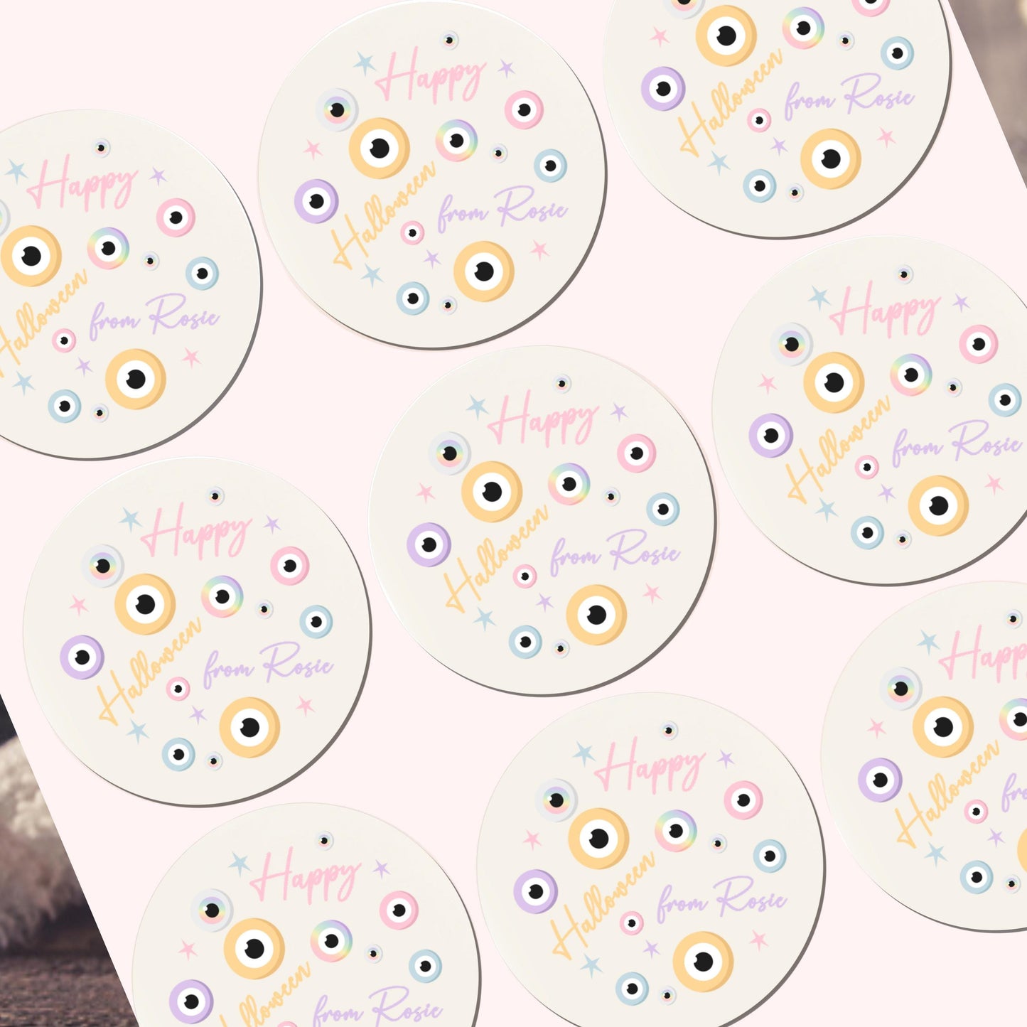 Personalised Halloween Stickers Pastel Labels for Treat Bag Trick or Treat Pastel eyeball stickers