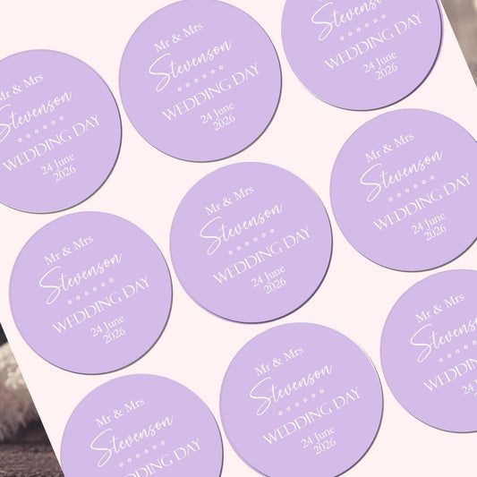Personalised Wedding Thank You Stickers, Mr & Mrs Party Favours (Watercolour)