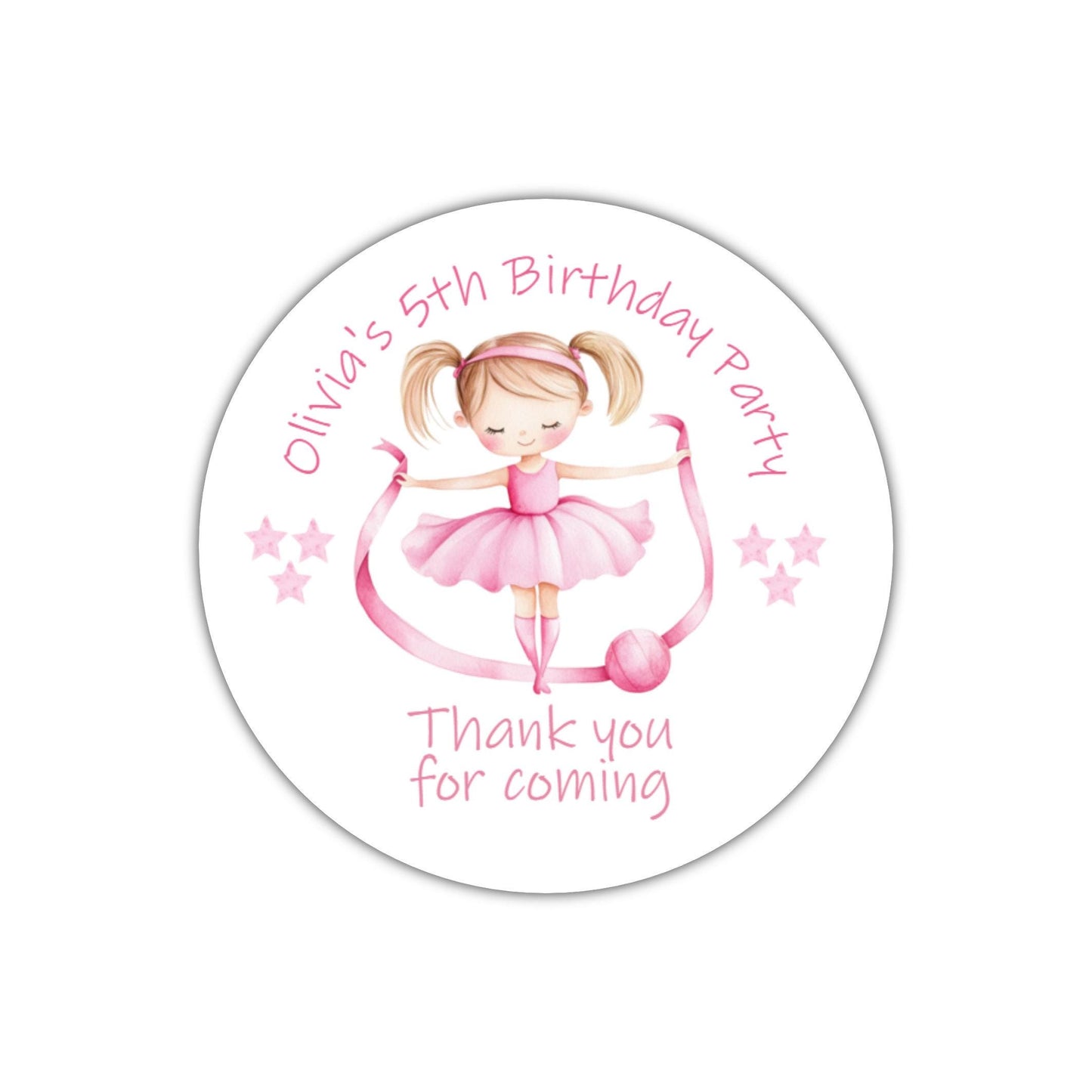 Personalised Birthday Party Stickers Gymnastic girl Dancer Party Favours Party Bags girls party Ballet Stickers