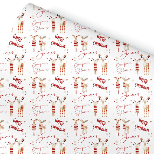 Christmas Gift Wrapping Paper,Personalised Reindeer Gift Wrap, For Her, For Him Novelty gift wrapping