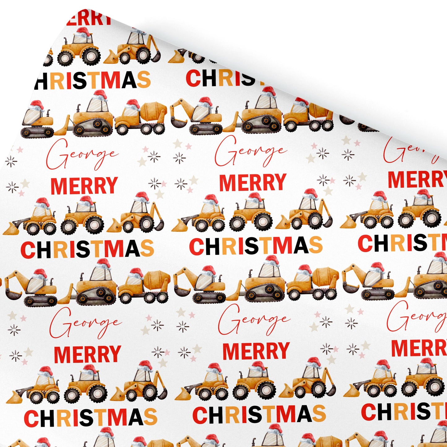 Childrens Digger Wrapping Paper, Christmas Tractors, Personalised Boys Paper, Gift Wrap for Him Children's Wrapping paper