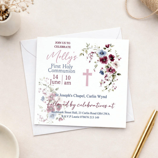 Printed Personalised First Holy Communion Invitations, Baptism or Confirmation Party