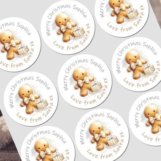 Personalised Christmas Stickers for Gift Present Wrapping Tags Gingerbread man gift tags