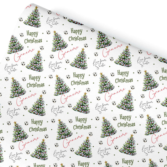 Personalised Christmas Gift Wrap – Football Christmas Tree Design, Footie Blue and Burgundy Scarf