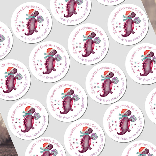 Personalised Christmas Dinosaur  Stickers for Gift Present Wrapping Tags Dinosaur
