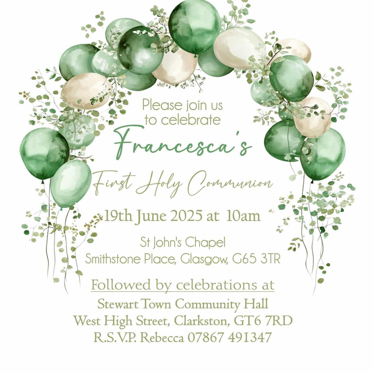 10 Printed Personalised First Holy Communion Invitations, Baptism or Confirmation Party