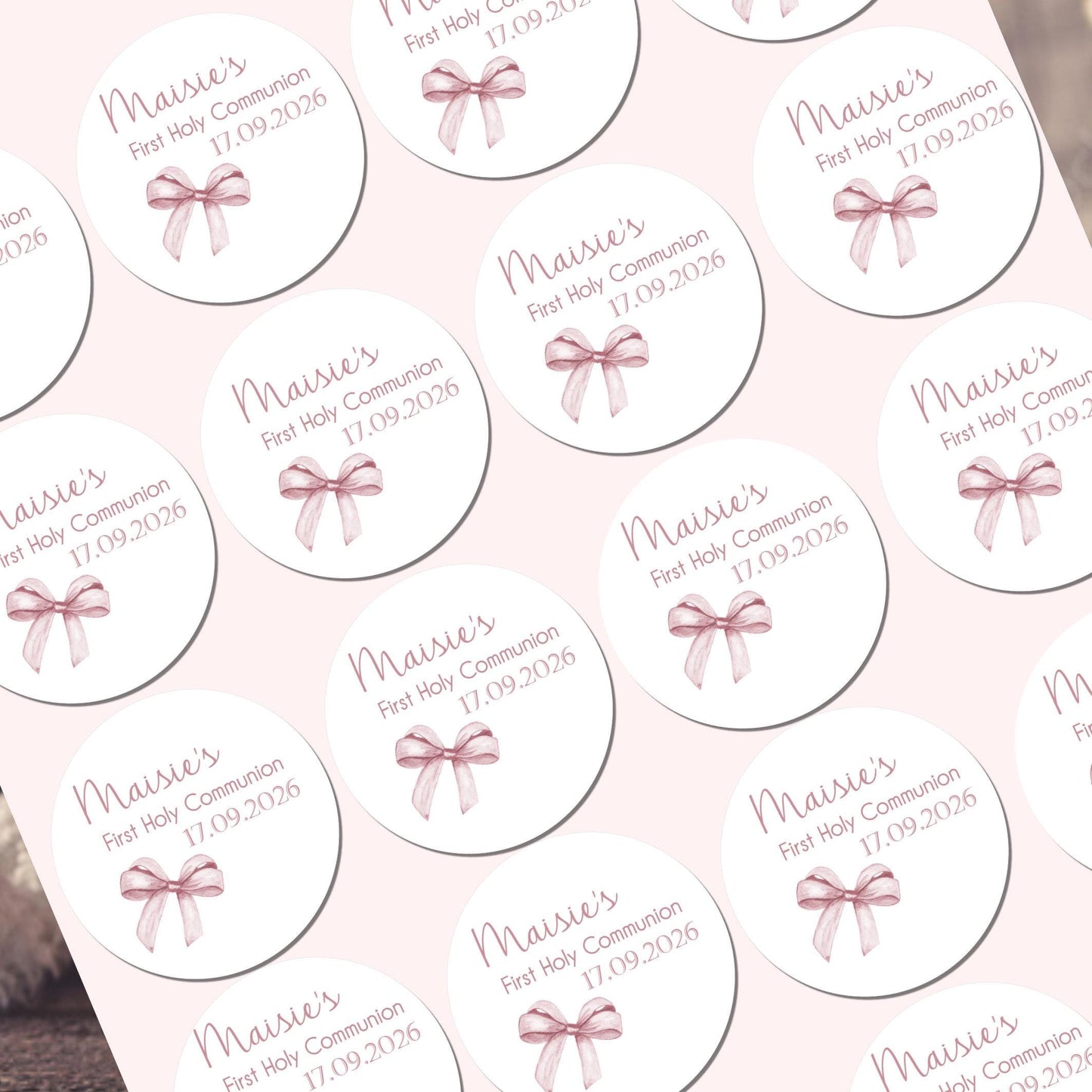 Personalised First Holy Communion Stickers, Party Bag Stickers, Sweet Cone Bags Party Favours Baptism Christening