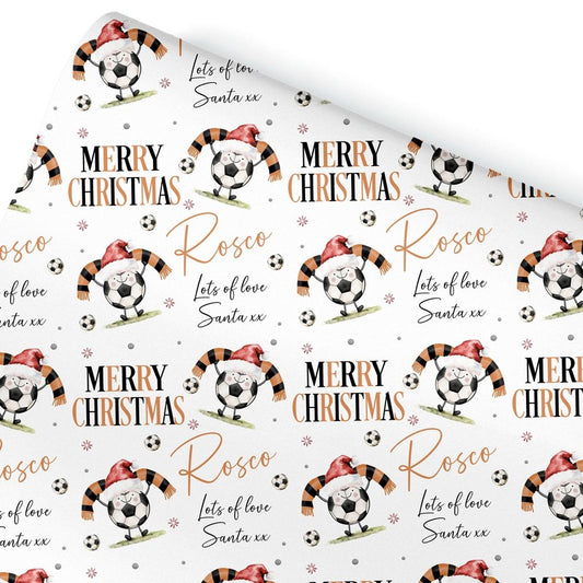 Football Christmas Wrapping Paper, Personalised Xmas Gift Wrap for Football Fans