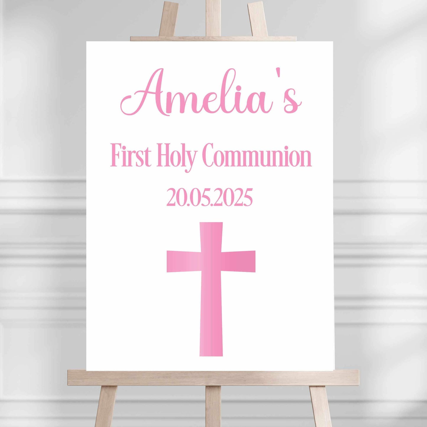 Printed Personalised First Holy Communion Welcome Sign, Custom Baptism & Christening Sign, Gold Cross