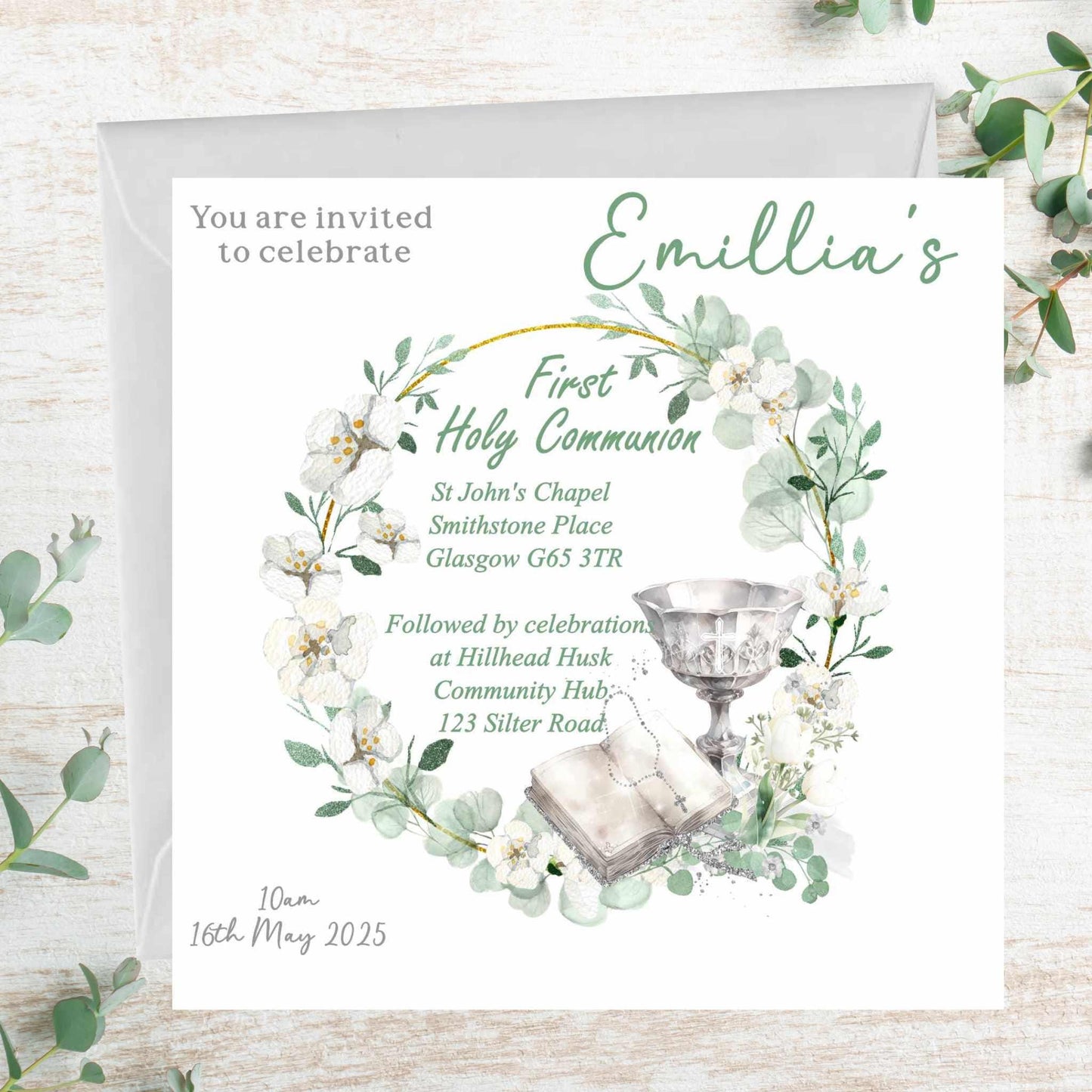 10 Printed Personalised First Holy Communion Invitations, Baptism or Confirmation Party