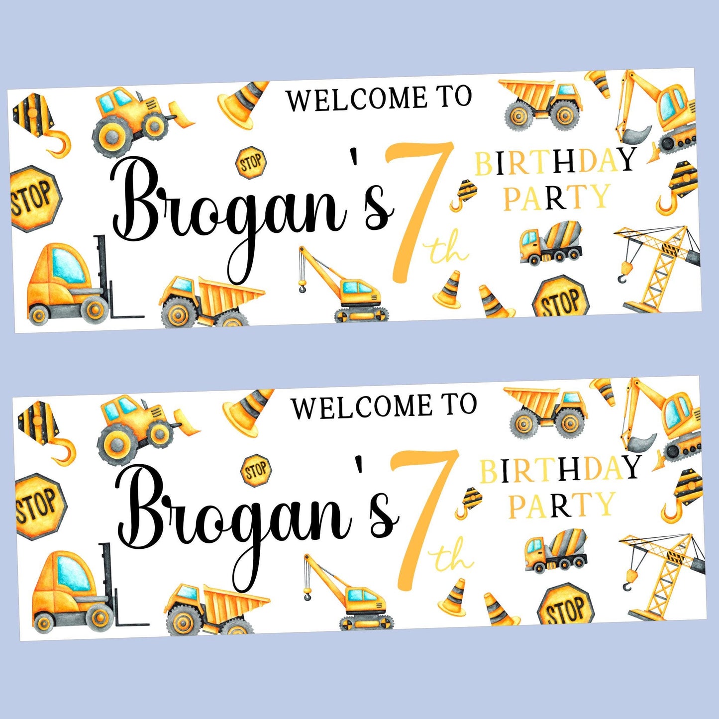 Personalised Happy Birthday Party Banner, Party Decor, Add Name Age, Digger Construction Vehicles Design