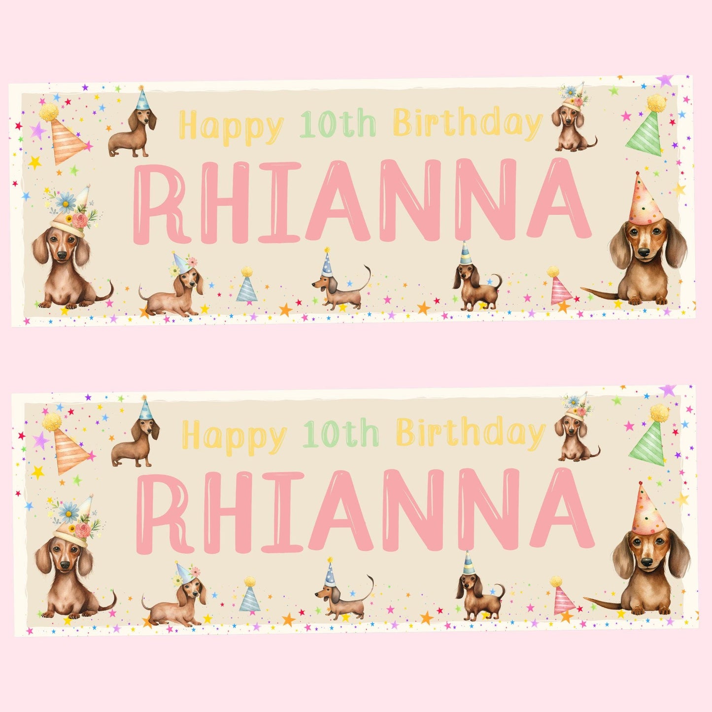 Personalised Happy Birthday Party Banner, Party Decor, Add Name Age, Dachshund Dog Design