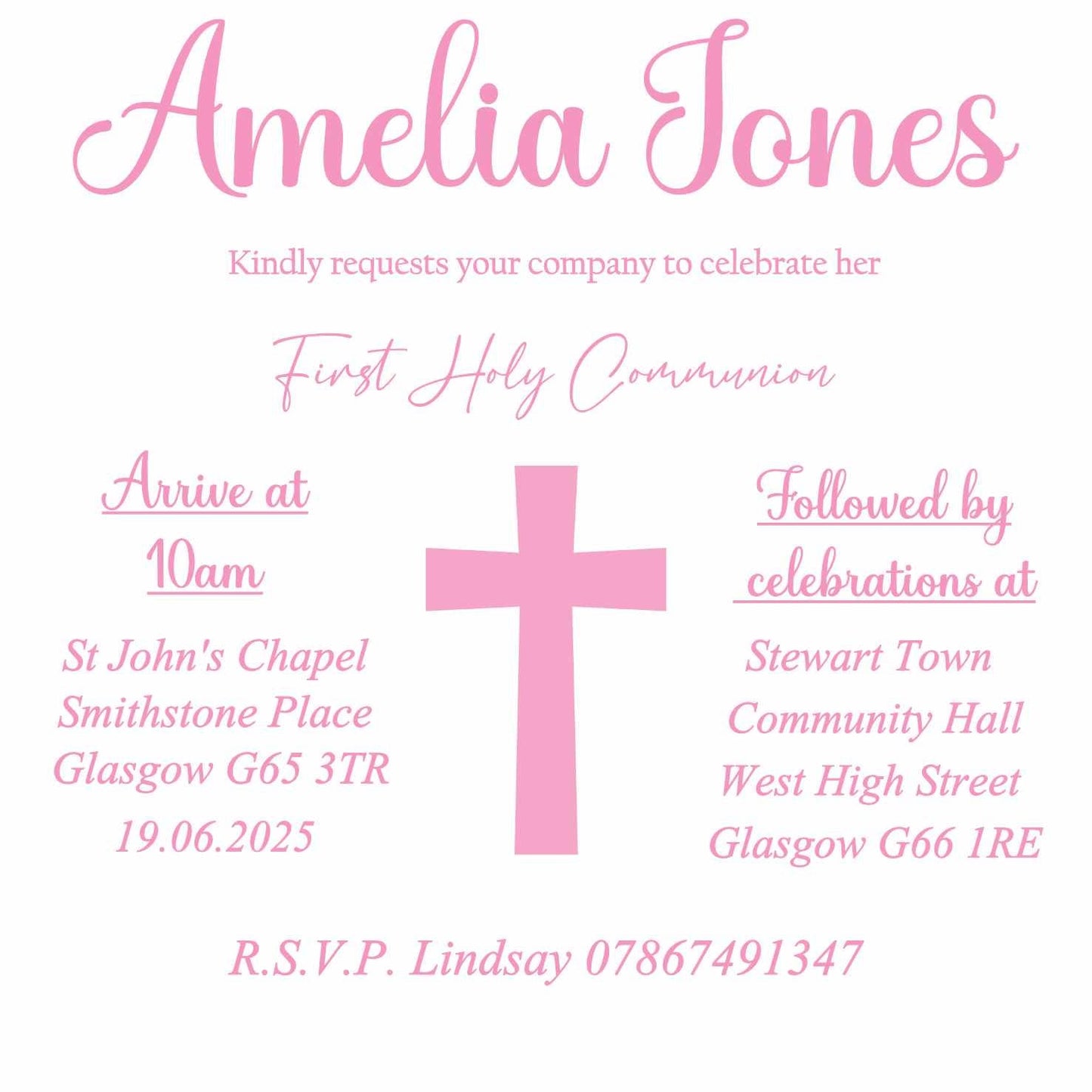 10 Printed Personalised First Holy Communion Invitations, Baptism or Confirmation Party