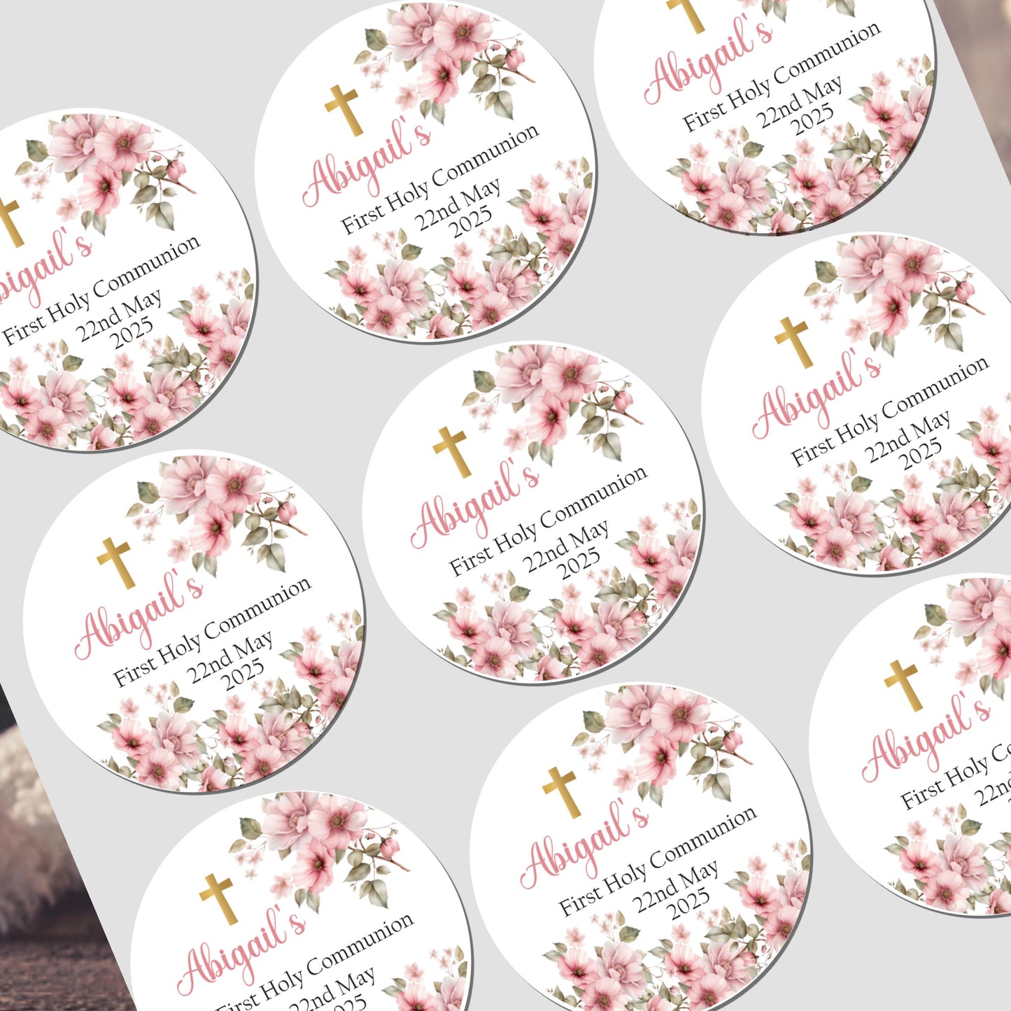 Personalised First Holy Communion Stickers, Party Bag Stickers, Sweet Cone Bags, Christening, Baptism