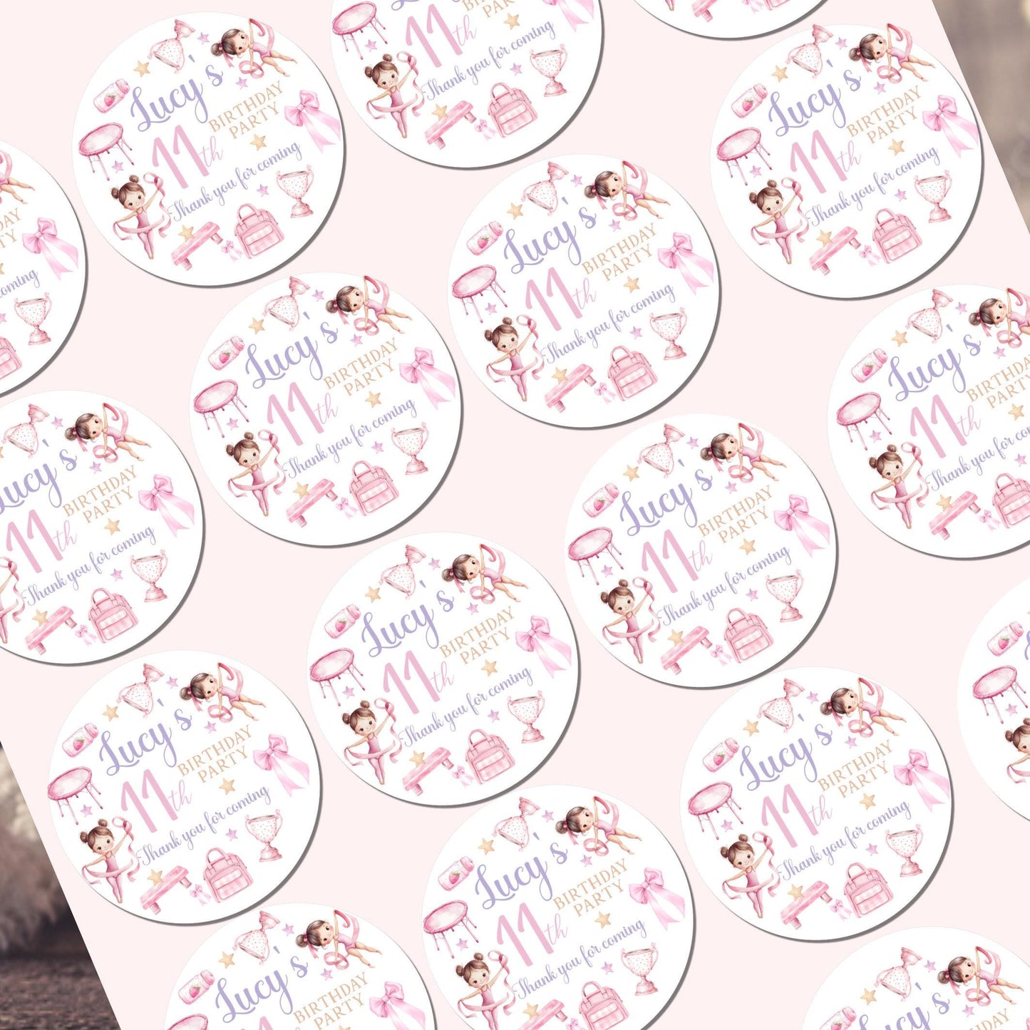 Personalised Birthday Party Stickers Gymnastic girl Dancer Party Favours Party Bags girls party Ballet Stickers Dancing stickers