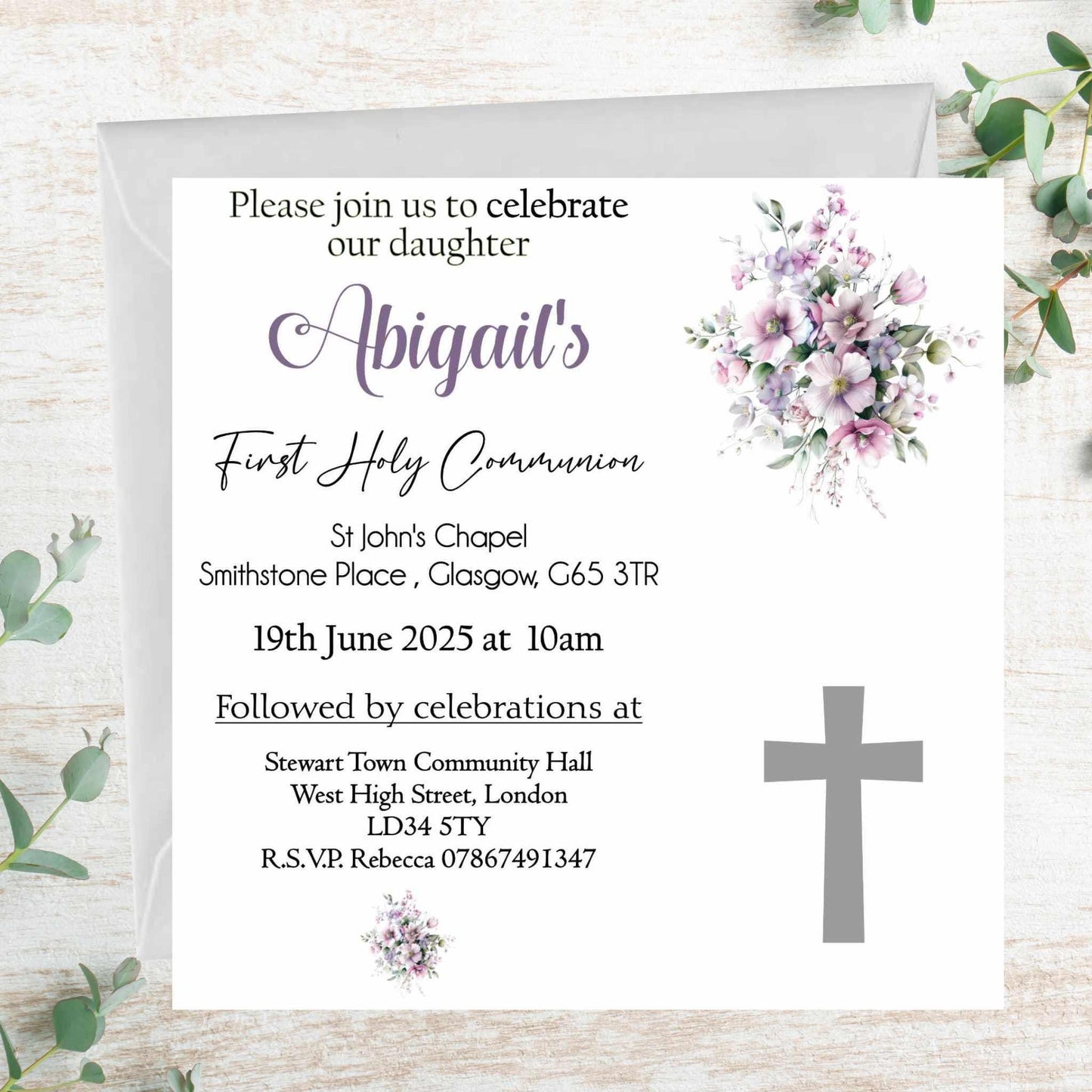 10 Printed Personalised First Holy Communion Invitations, Baptism or Confirmation Party