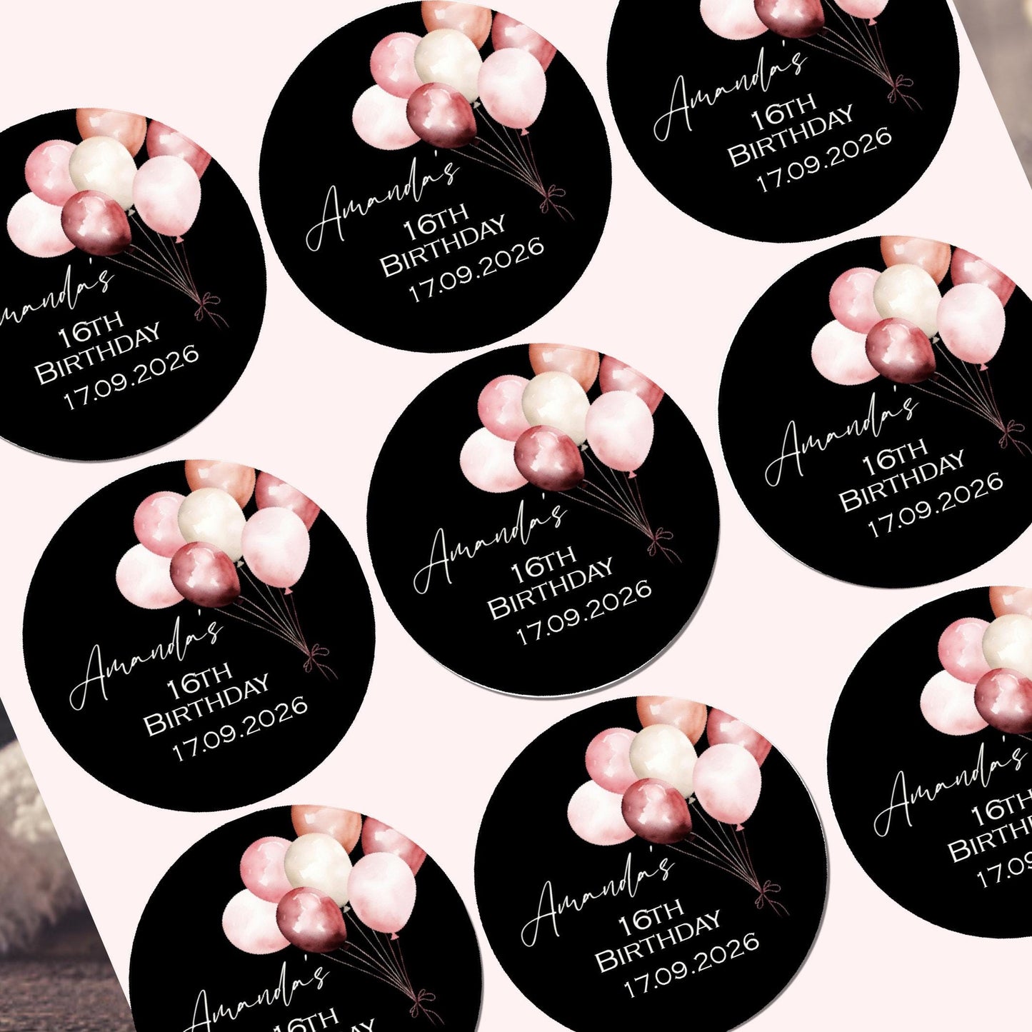Personalised Birthday Stickers for Favours Party Bags Birthday Cake Seals Birthday Labels Celebration stickers Champagne stickers