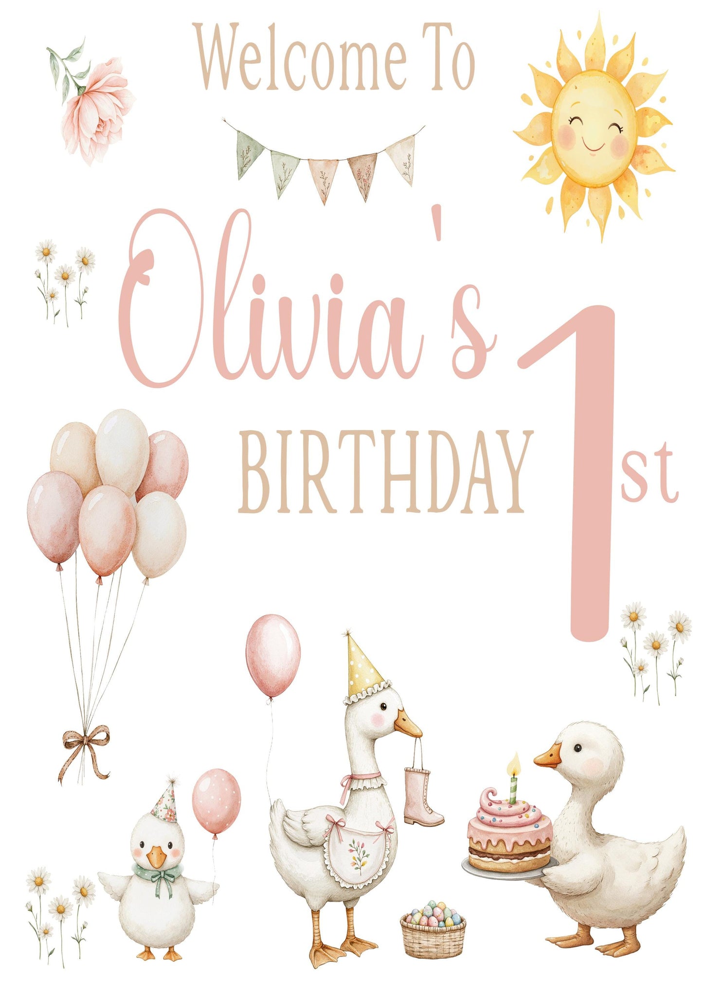 Printed Personalised Birthday Welcome Sign, Custom Baptism & Christening Sign Animals Farmyard