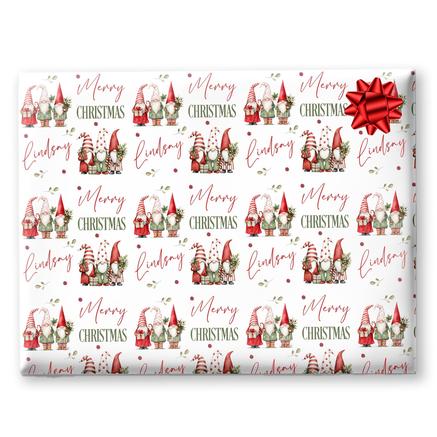 Christmas Gift Wrapping Paper,Personalised Gnomes Gift Wrap, For Her, For Him Novelty Christmas Paper