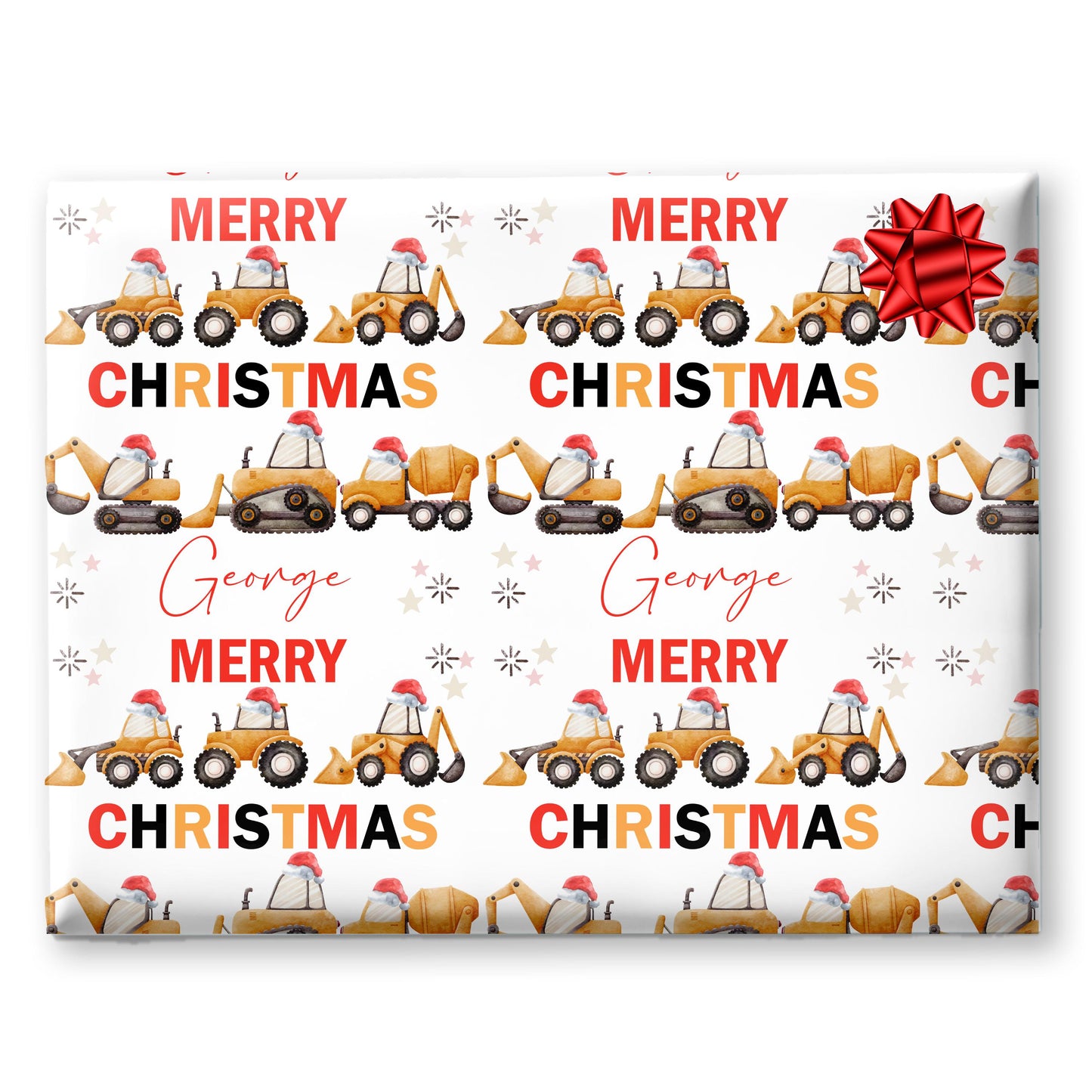 Childrens Digger Wrapping Paper, Christmas Tractors, Personalised Boys Paper, Gift Wrap for Him Children's Wrapping paper