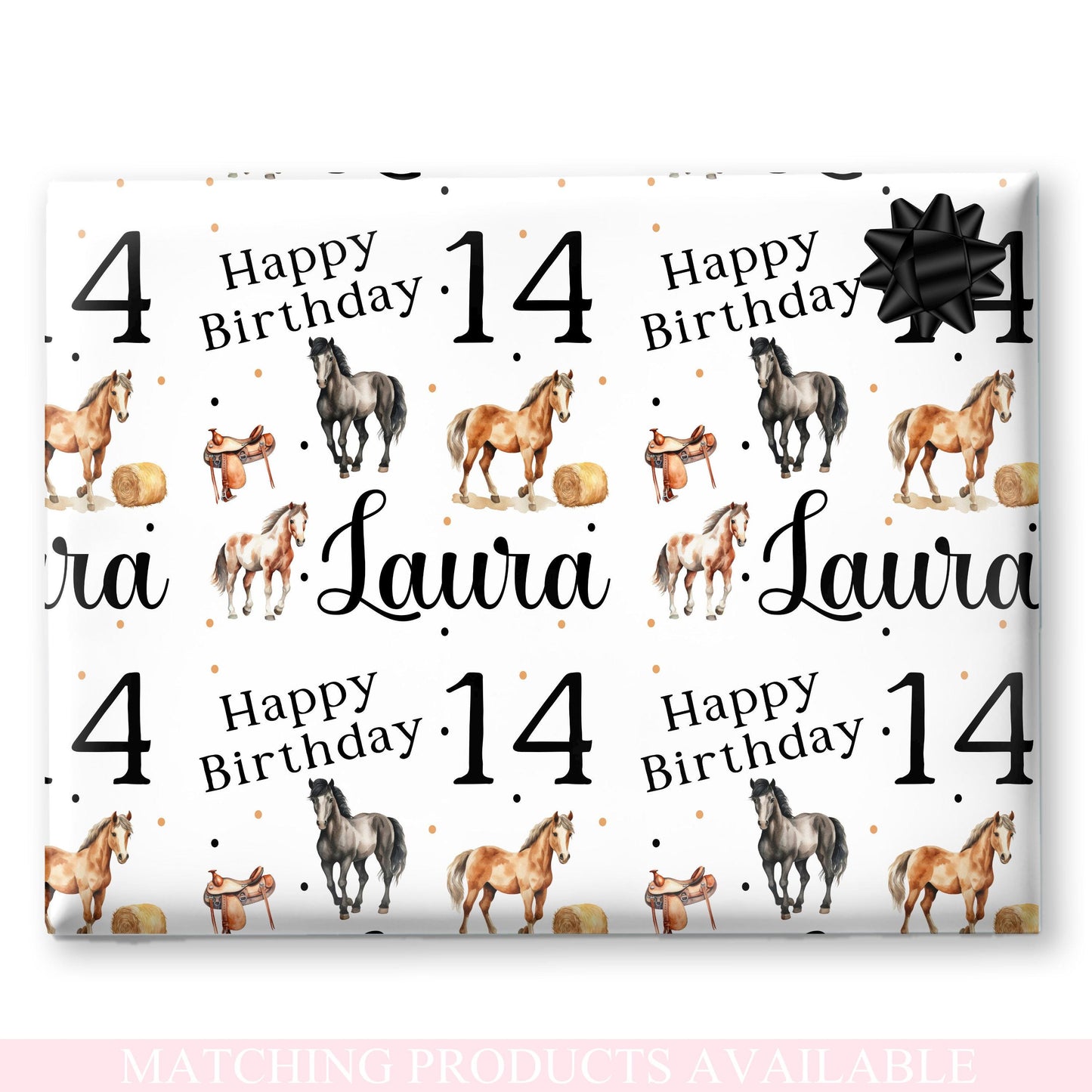Personalised Kids Horse Lover Gift Wrapping Paper – Custom Name & Cute Equestrian Design for Pony Fans