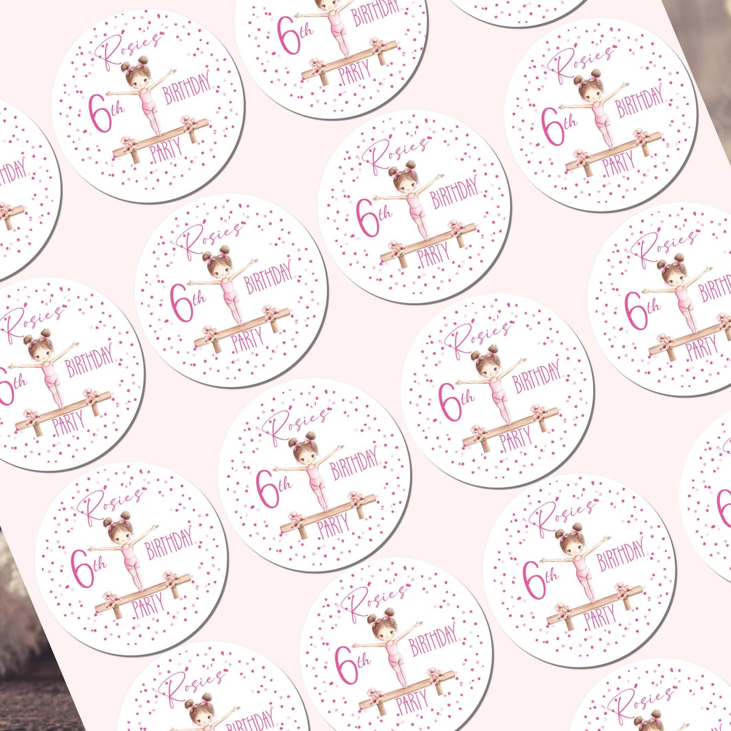 Personalised Birthday Party Stickers Gymnastic girl Dancer Party Favours Party Bags girls party