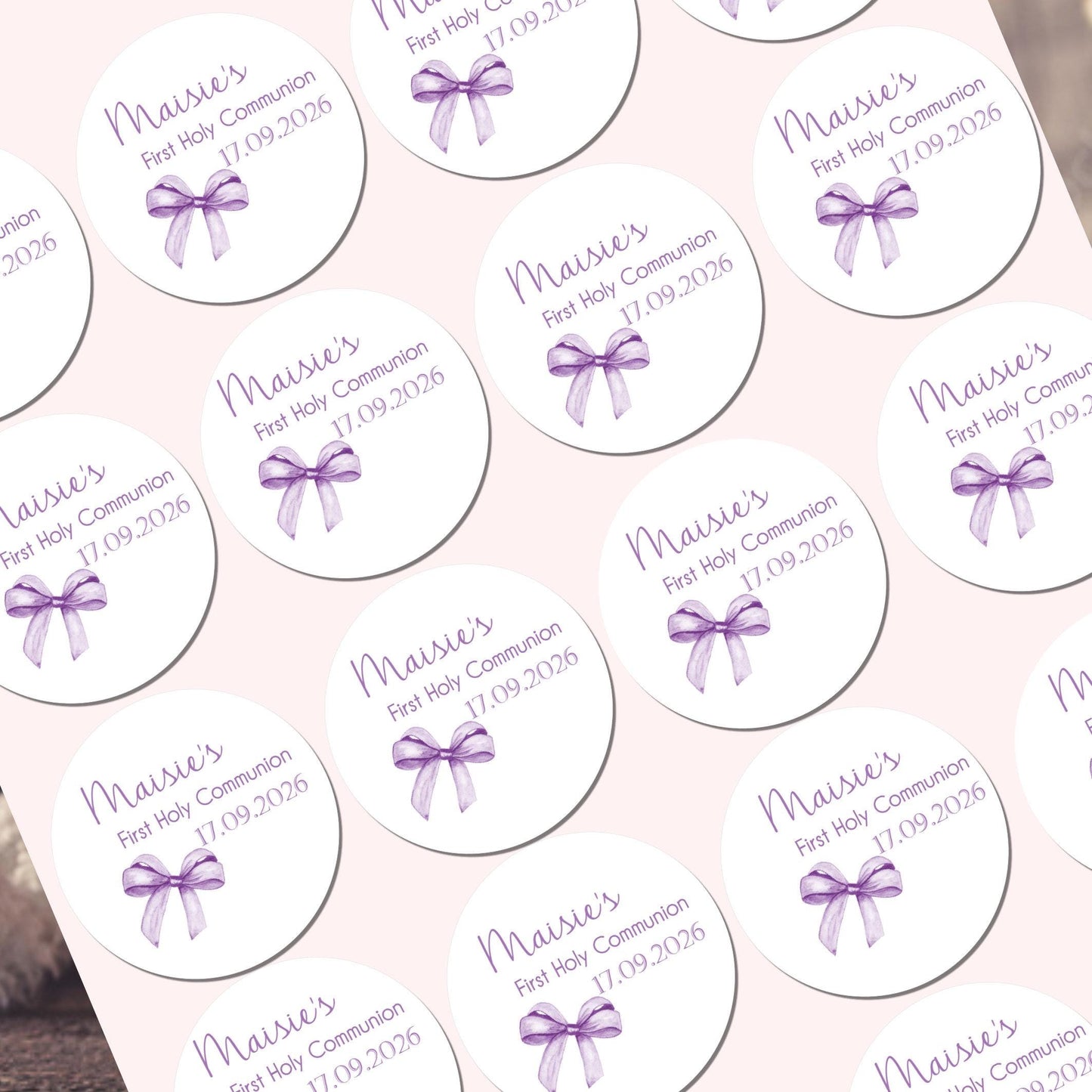 Personalised First Holy Communion Stickers, Party Bag Stickers, Sweet Cone Bags Party Favours Baptism Christening