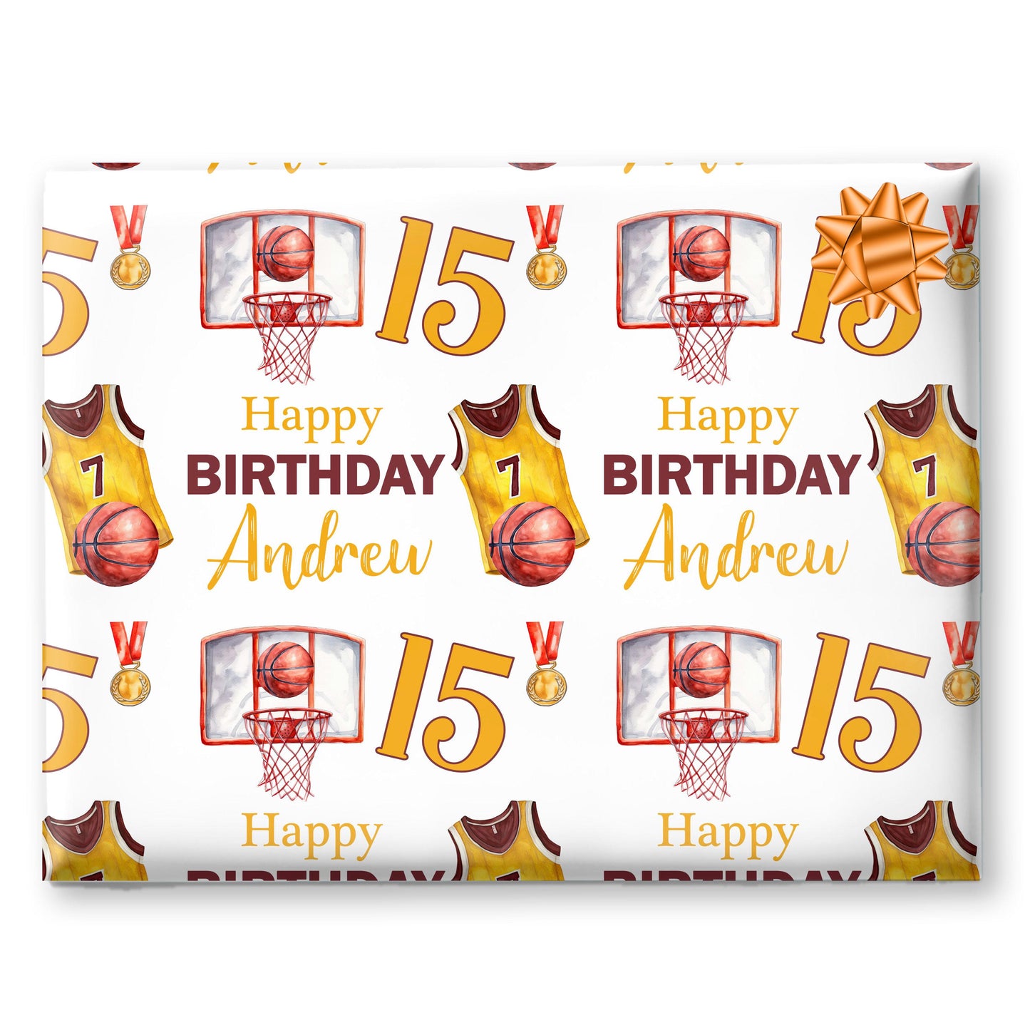 Personalised Basketball Gift Wrapping Paper,  Custom Name Age, Sports Themed Wrapping for Hoops Fans & Players