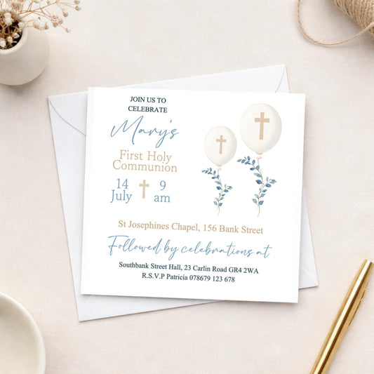 Printed Personalised First Holy Communion Invitations, Baptism or Confirmation Party